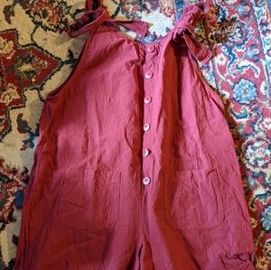 Maroon Linen Short Overalls